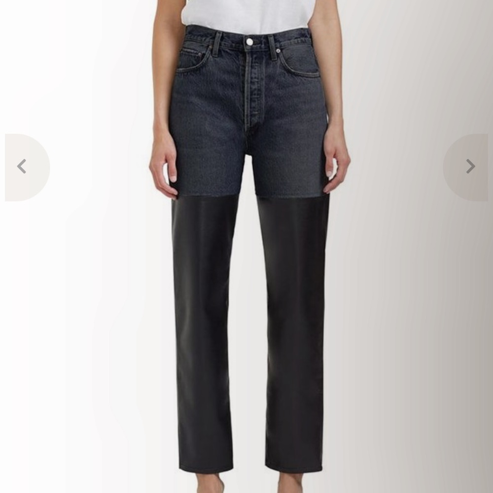 AGOLDE Woman's Black Pieced 90s Pinch Waist Leather Jeans- NWOT